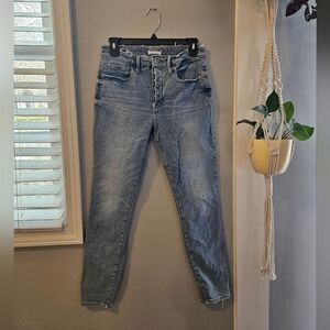 Good American High-Rise Washed Light Blue Button-Fly Jeans